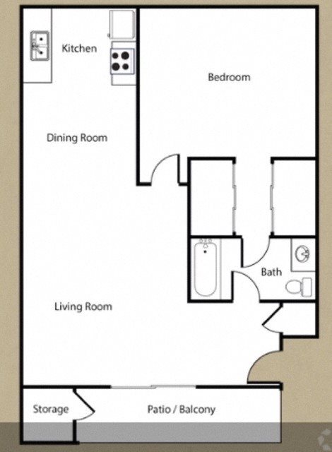 1 bedroom, 1 bath Floor Plan 3